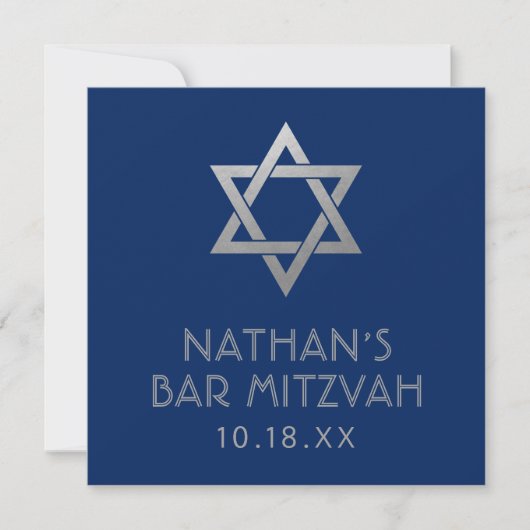 Carte Panneau Bar Mitzvah Blue Silver Star de David Mini (Devant)
