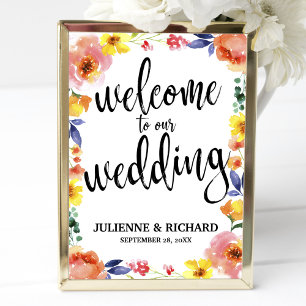 Carte Panneau de bienvenue de mariage bohème floral abor