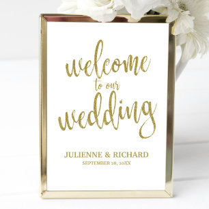 Carte Panneau de Bienvenue de Mariage Or Bon Marché