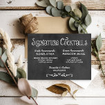 Carte Panneau de cocktails signature de mariage à craie<br><div class="desc">Un panneau de menu de cocktails signature personnalisé recommandé par les mariés présente deux recettes de boissons et un monogramme de mariage. Détails de script et de défilement de cœur. Style d'écriture à la craie blanche sur fond avec une apparence texturée de tableau noir.</div>