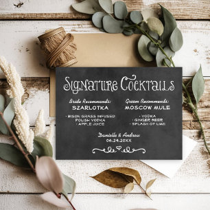 Carte Panneau de cocktails signature de mariage à craie