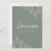 Carte Panneau de faveur de script damassé minimal olive  (Devant)