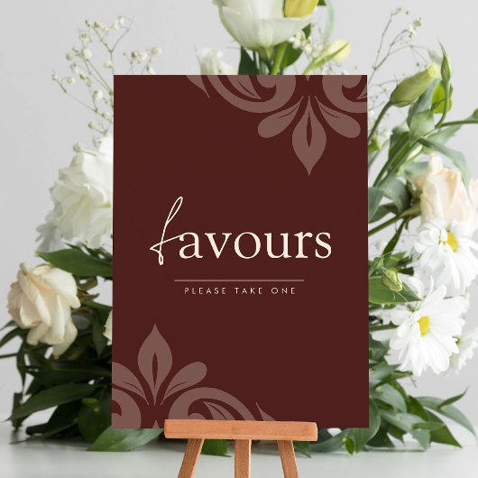 Carte Panneau de faveur de script damassé minimal rouge