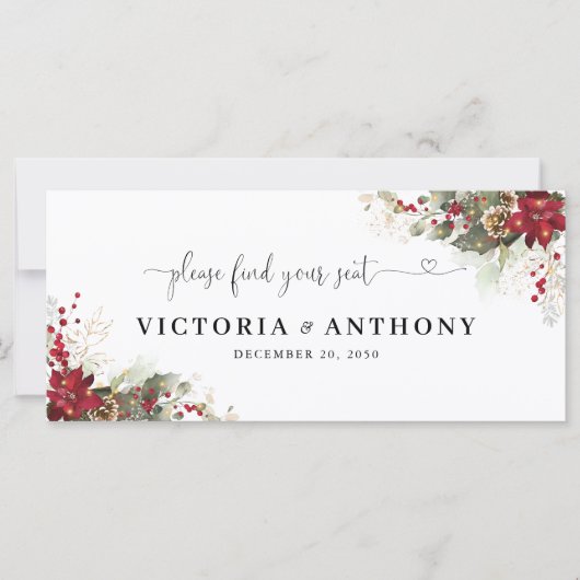 Carte Panneau de la tête du Mariage de Noël Rouge Poinse (Devant)