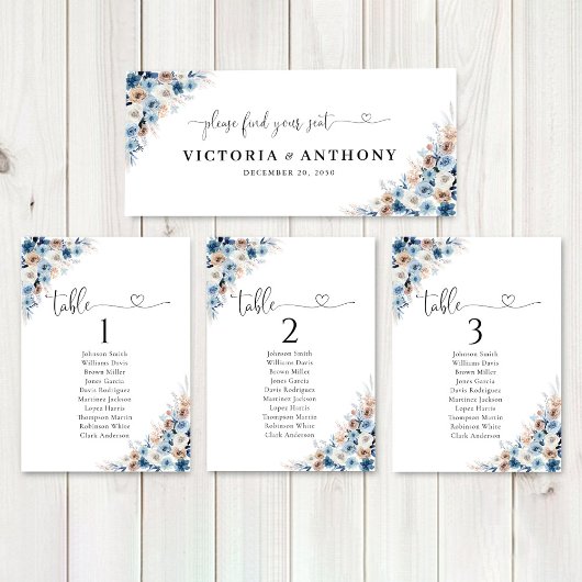 Carte Panneau de la tête du Mariage Floral Boho bleu