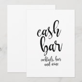 Carte Panneau de mariage calligraphié abordable Cash Bar (Devant / Derrière)
