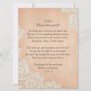 Carte Panneau de mariage en papier antique et dentelle