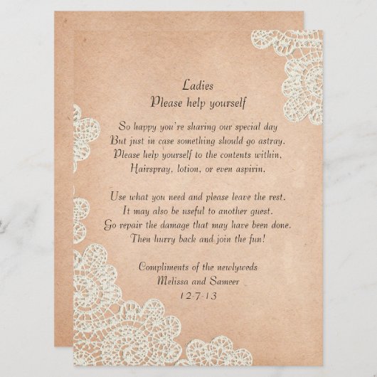 Carte Panneau de panier de mariage en papier antique et  (Devant / Derrière)