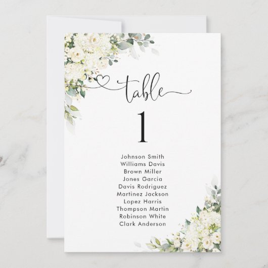 Carte Panneau de Plan de Table Fleurs Blanches Élégant (Devant)