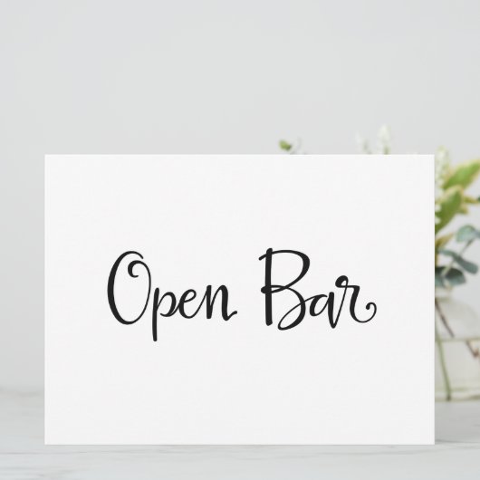 Carte Panneau de réception Open Bar | Calligraphie simpl (Debout devant)