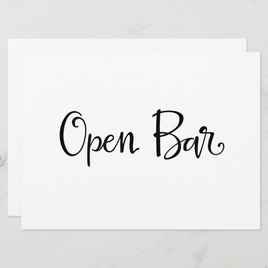 Carte Panneau de réception Open Bar | Calligraphie simpl (Devant / Derrière)