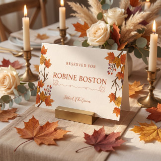 Carte Panneau de table de mariage élégant aux feuilles d