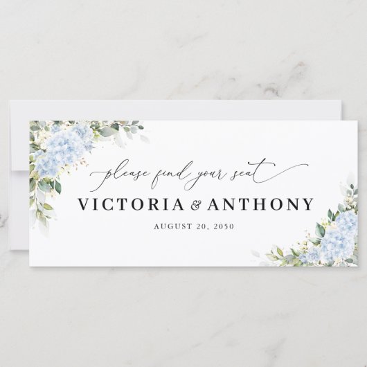 Carte Panneau de table de mariage floral Hydrange Bleue (Devant)