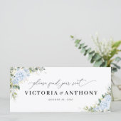 Carte Panneau de table de mariage floral Hydrangea Bleu (Debout devant)
