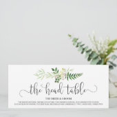 Carte Panneau de table de mariage, verdure & écriture ru (Debout devant)