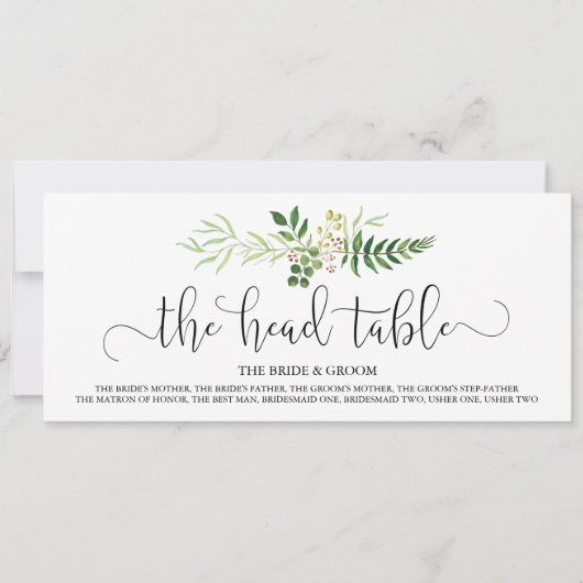 Carte Panneau de table de mariage, verdure & écriture ru (Devant)
