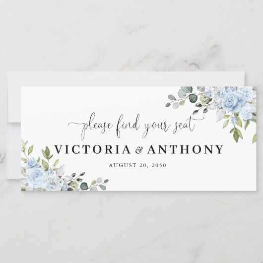 Carte Panneau de table de tête de mariage botanique bleu (Devant)