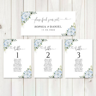 Carte Panneau de table principal de mariage floral bleu