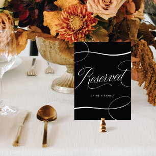 Carte Panneau de table réservée Mariage de script noir a