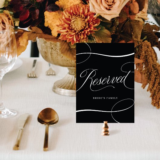 Carte Panneau de table réservée Mariage de script noir a