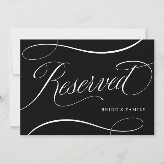 Carte Panneau de table réservée Mariage de script noir a (Devant)