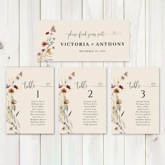 Carte Panneau de tête du Mariage Fleur sauvage Boho Tiny