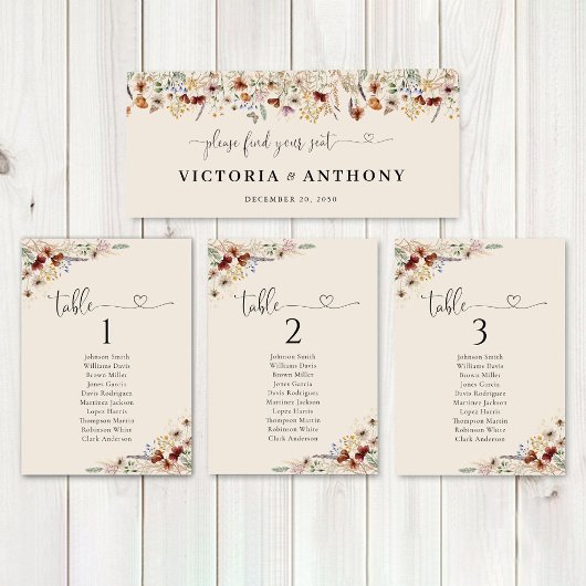 Carte Panneau de tête du Mariage Fleur sauvage Boho Tiny
