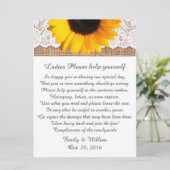 Carte Panneau Mariage Burlap et Sunflower (Debout devant)