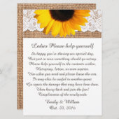 Carte Panneau Mariage Burlap et Sunflower (Devant / Derrière)