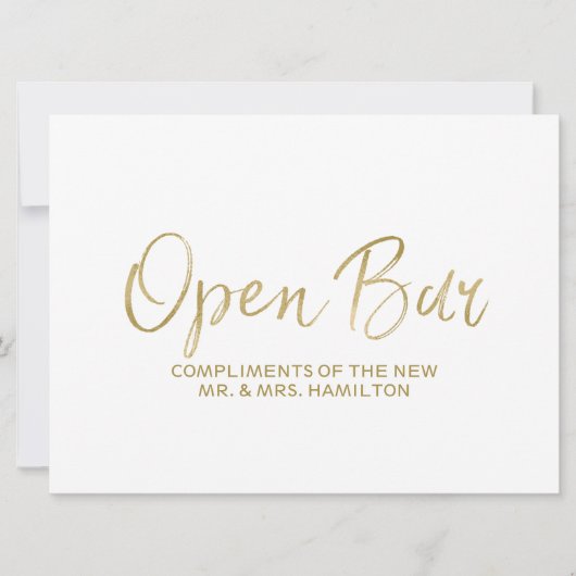 Carte Panneau mariage "Open Bar" | Or élégant (Devant)