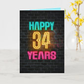 Carte Panneau néon en brique pour 34ème anniversaire (Fleur jaune)