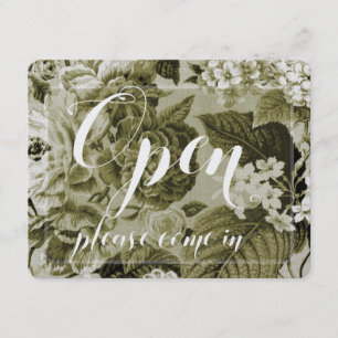 Carte Panneau Ouvert et Fermé Fleurs Bleu Brun de la Vit