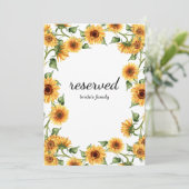 Carte Panneau réservé du Mariage de tournesol jaune mode (Debout devant)