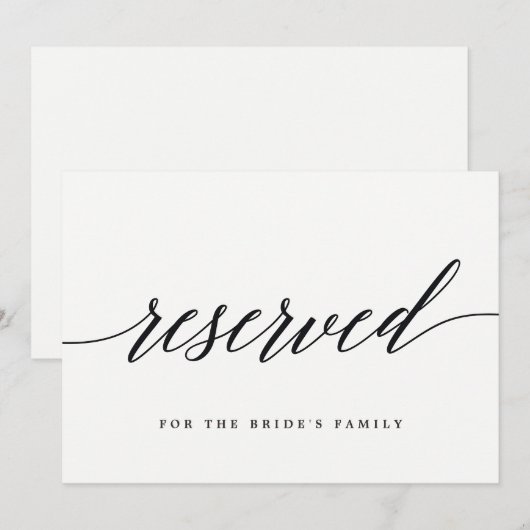 Carte Panneau Réservé - Écriture Moderne (Devant / Derrière)