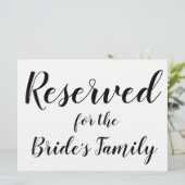 Carte Panneau Réservé - Famille de la Mariée (Debout devant)