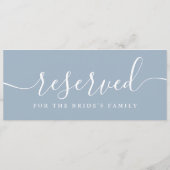 Carte Panneau réservé Mariage de script bleu Dusty (Dos)