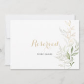 Carte Panneau Réservé Mariage Gold Green Foliage (Dos)
