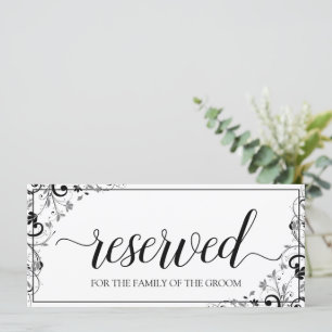 Carte Panneau Réservé Suspendu Bouquet Chic (Noir & Gr