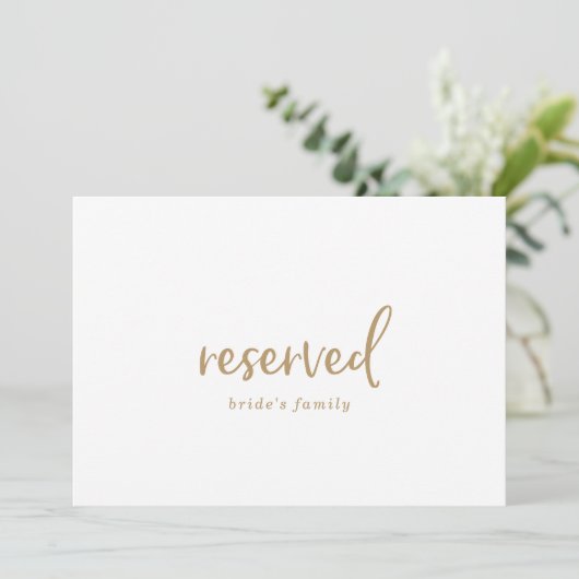 Carte Panneau Rustique Gold Script réservé (Debout devant)