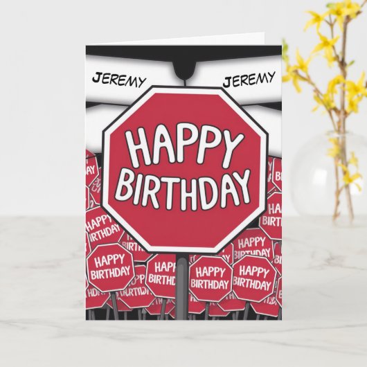 Carte panneaux stop anniversaire (Fleur jaune)