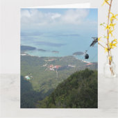 Carte Panorama d'une île tropicale avec téléphérique (Fleur jaune)