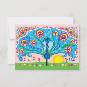 Carte Paon avec des fleurs