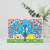 Carte Paon avec des fleurs (Debout devant)
