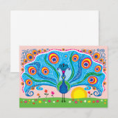 Carte Paon avec des fleurs (Devant / Derrière)