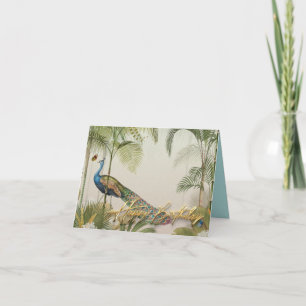 Carte Paon avec papillons Joyeux anniversaire
