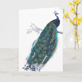 Carte Paon bleu avec de belles plumes de queue (Fleur jaune)
