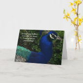 Carte Paon de près Anniversaire (Fleur jaune)