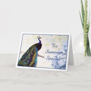 Carte Paon et hortensia