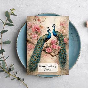 Carte Paons en fleurs