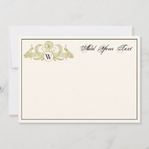 Carte Paons vintage monogramme or faux ivoire BG